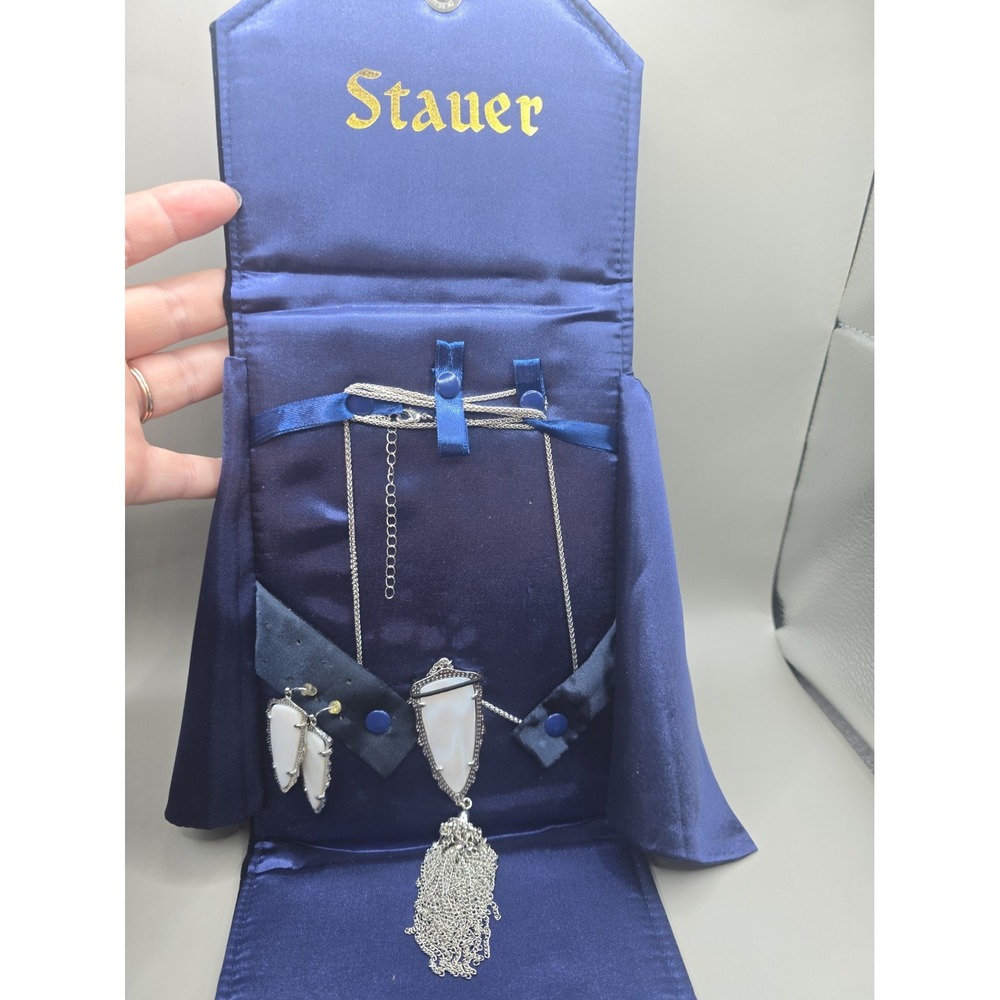 Stauer Carved Mother Of Pearl Pendant Set 30" silver chain - Rare and Beautiful